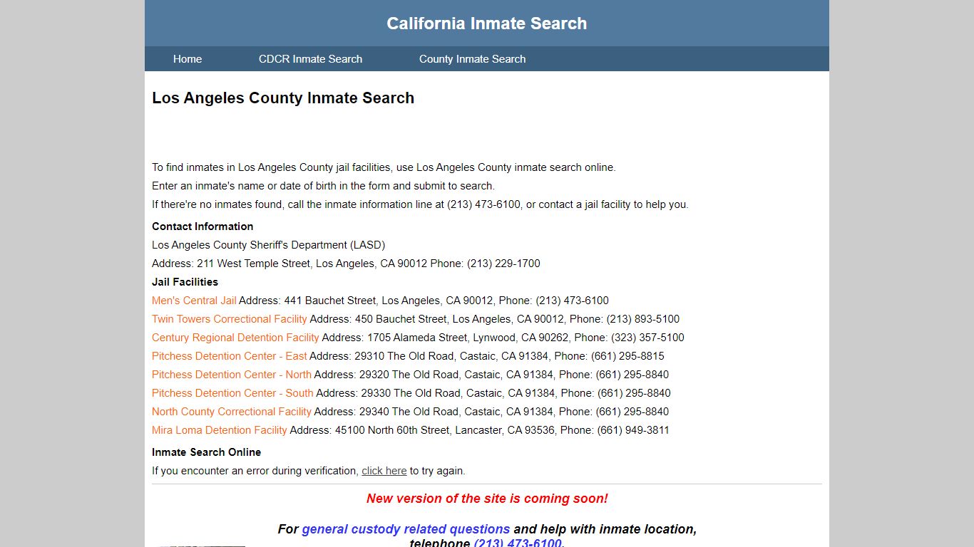 Los Angeles County Inmate Search